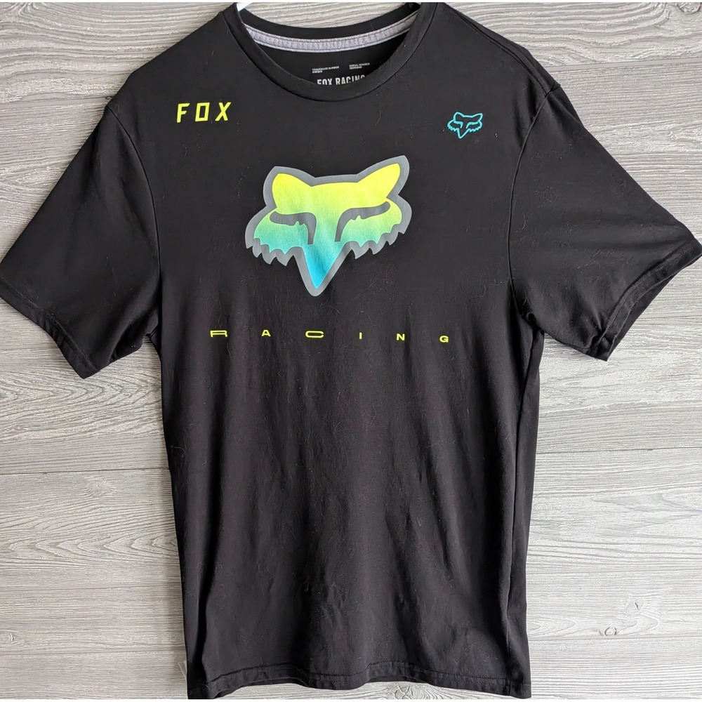 Fox Racing Mens Tech T-Shirt Black Gradient Fox Head Logo Graphic Tee Medium MD